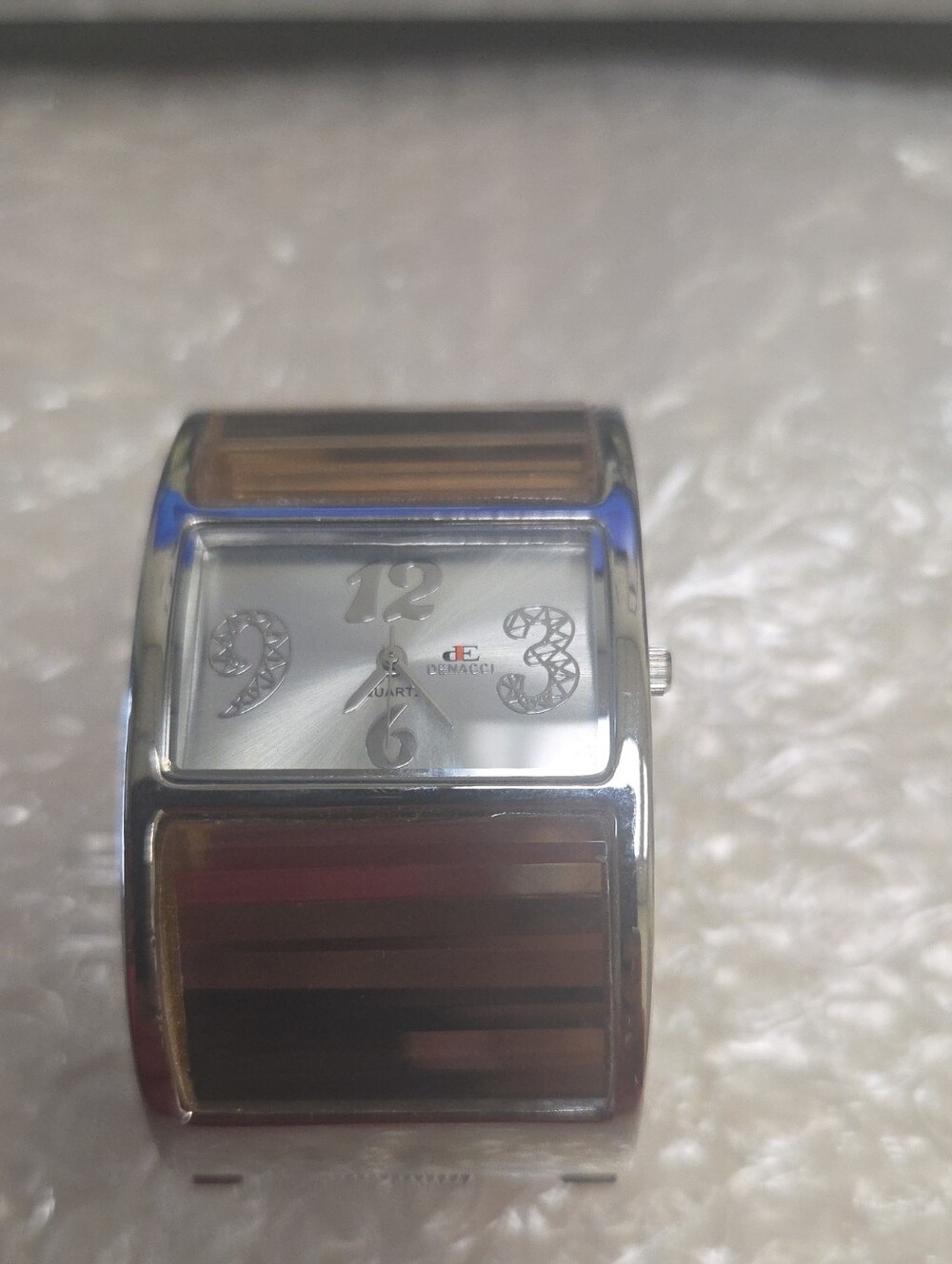 New Denacci Women's Silver Tone Bracelet Watch with Brown/Amberlike Accent
